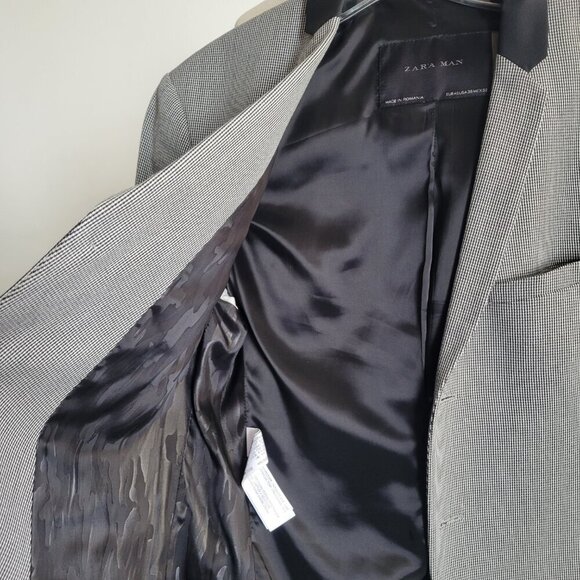 CLEARANCE - Zara Men’s Houndstooth Blazer Jacket Abstract Lining (Size: 38) - Picture 4 of 16